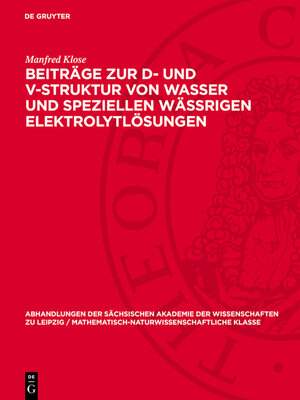 cover image of Beiträge zur D- und V-Struktur von Wasser und speziellen Wässrigen Elektrolytlösungen